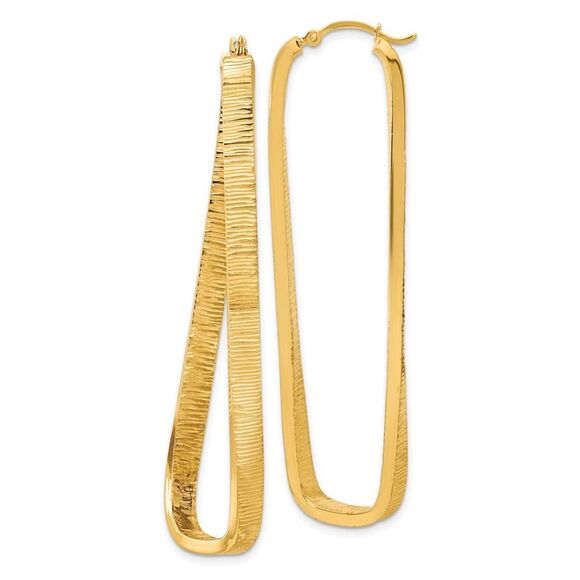 Kazi Luxury 14k Yellow Gold 4mm Textured Twisted Oval Hoop Earrings